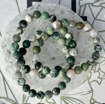 One (1) Moss Agate Bracelet (8.5mm Bead)