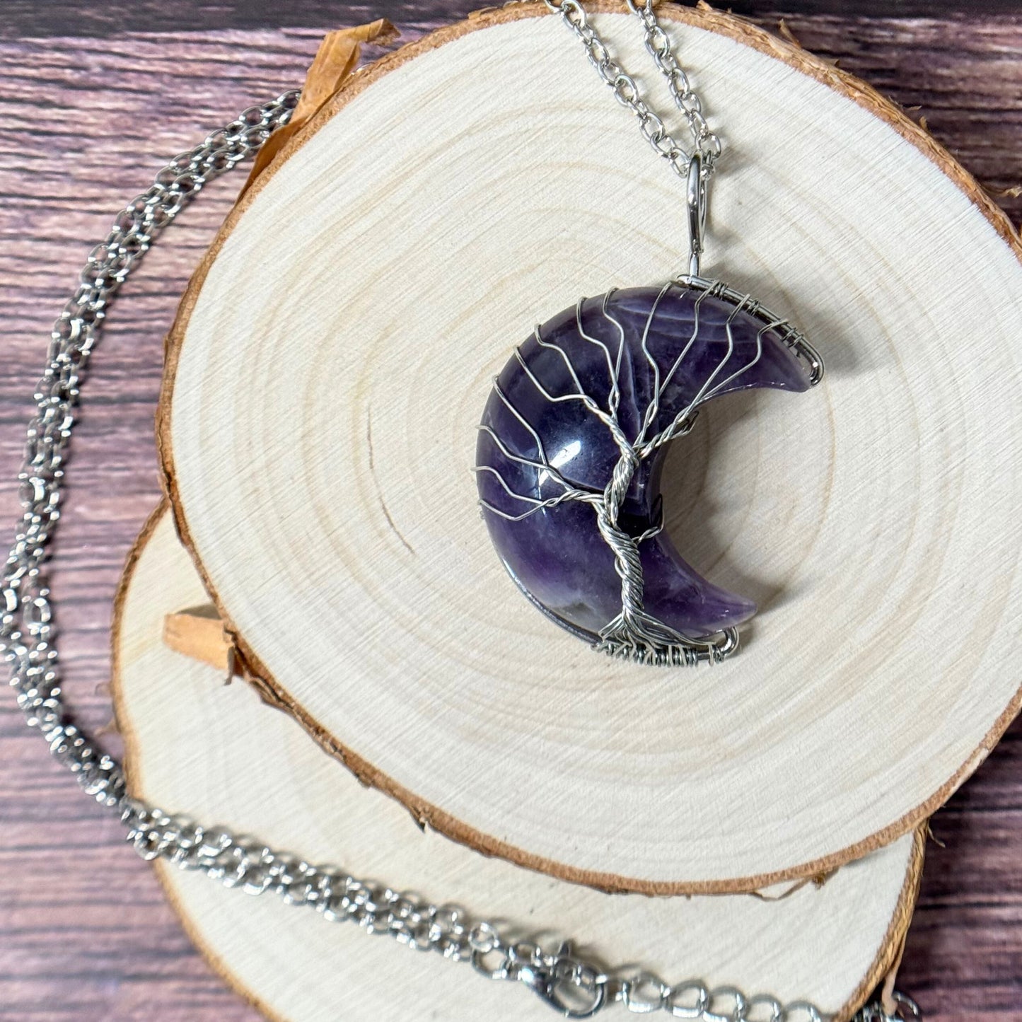 Amethyst Wire Wrapped Moon Necklace