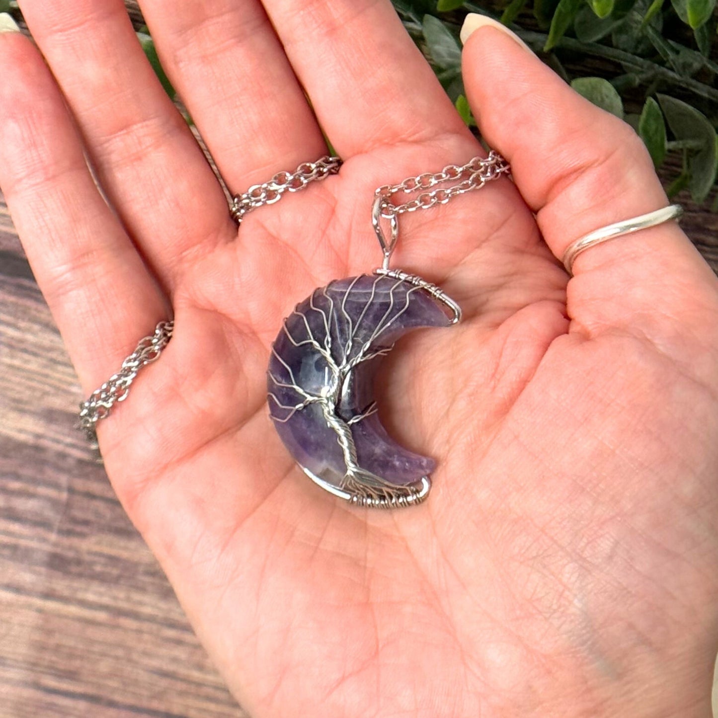 Amethyst Wire Wrapped Moon Necklace