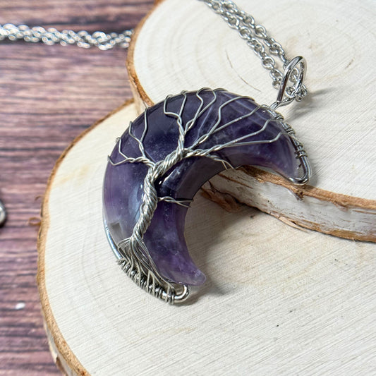 Amethyst Wire Wrapped Moon Necklace