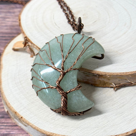 Green Aventurine Hand Wire Wrapped Moon Necklace