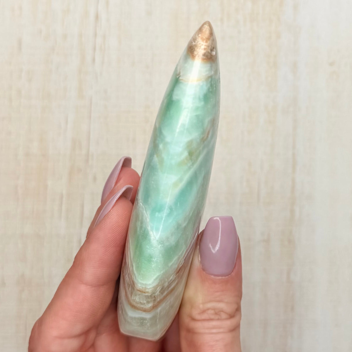 Caribbean Calcite Flame – Soothing Teal Crystal for Calm & Communication