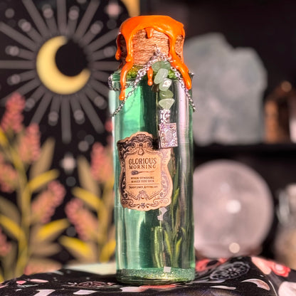 Handmade "Glorious Morning" Glass Kinetic Potion Bottle w/ Green Aventurine Crystals