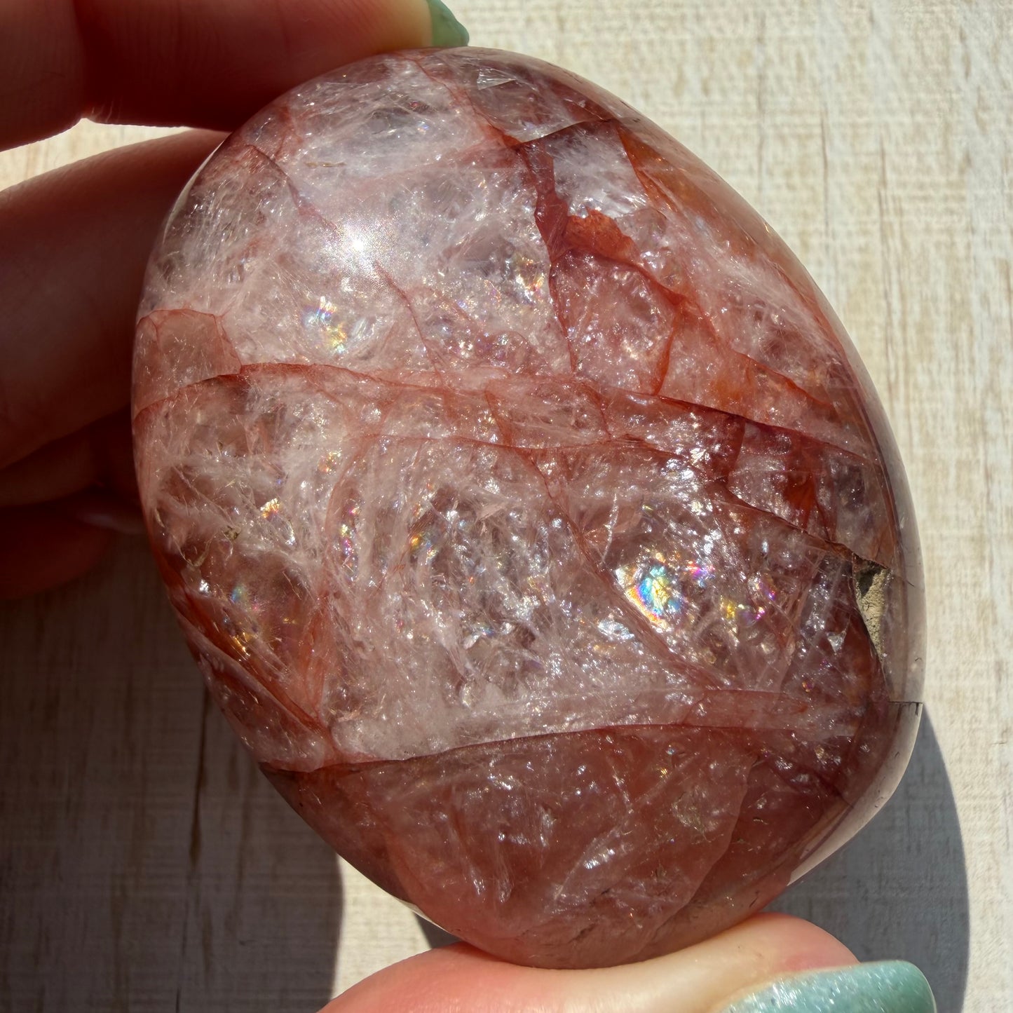 Fire Quartz Palm Stone | Hematoid Quartz | Option J
