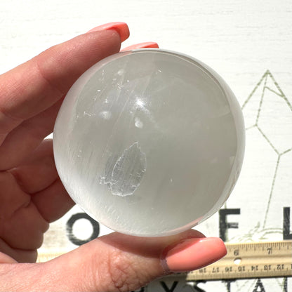 One (1) Medium Satin Spar Selenite Sphere from Morocco