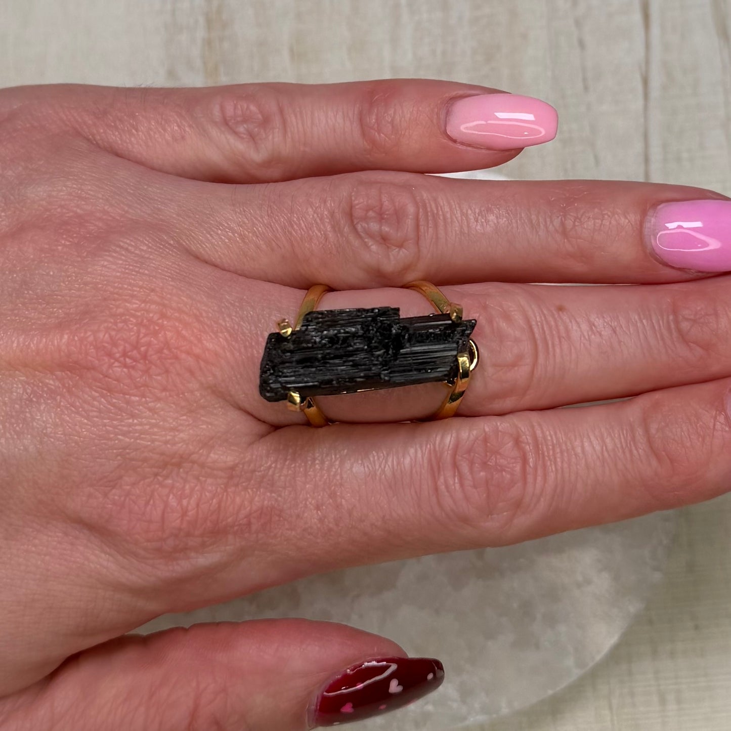 Gorgeous Adjustable Brazilian Raw Black Tourmaline Ring