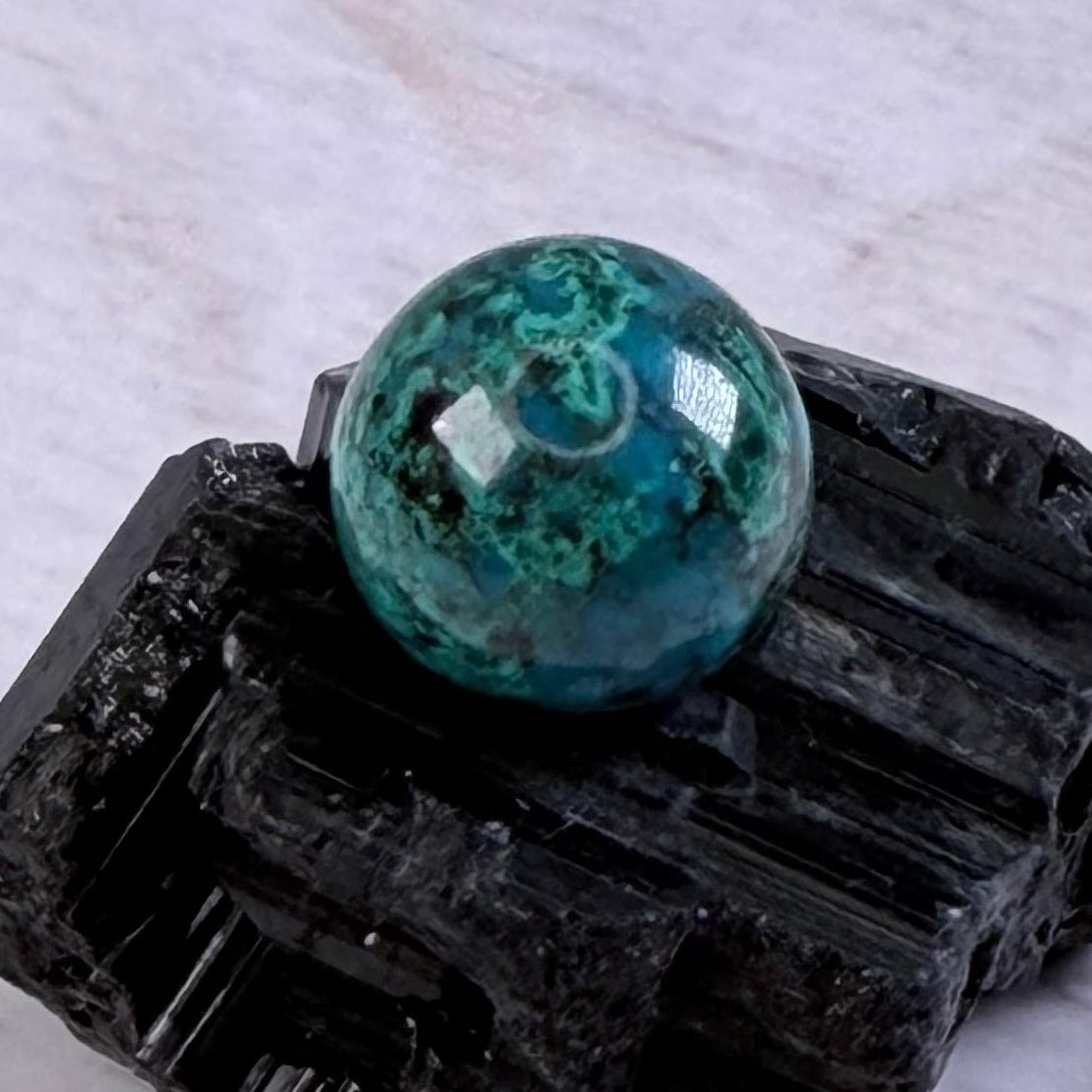 One (1) Phoenix Stone Ultra Mini Sphere - Turquoise, Chrysocolla & Malachite Blend