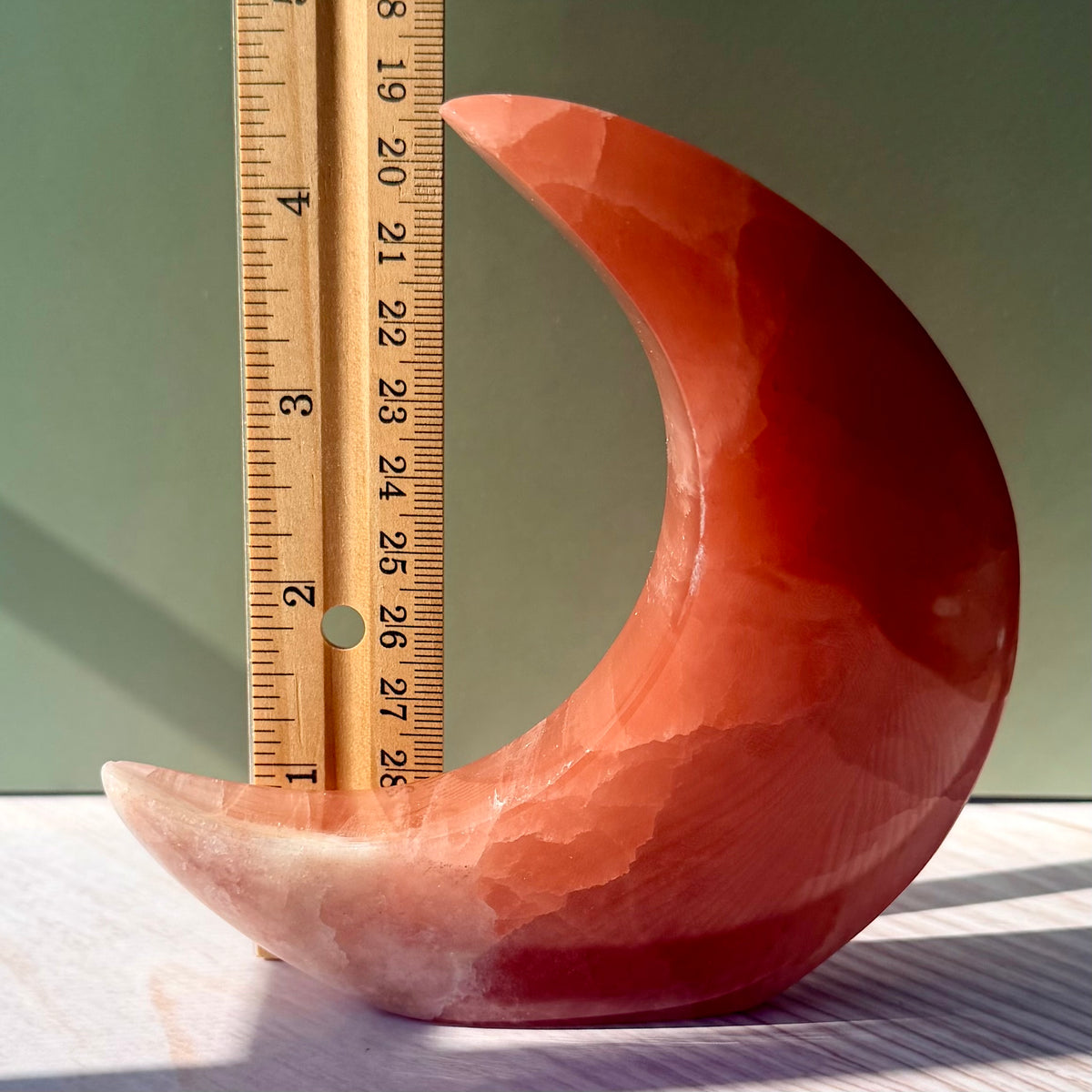 Rose Calcite Crescent Moon Carving – Crystal for Self-Love