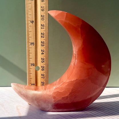 Rose Calcite Crescent Moon Carving – Crystal for Self-Love