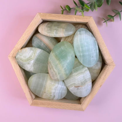One (1) Pistachio Calcite Palm Stone | Intuitive Select