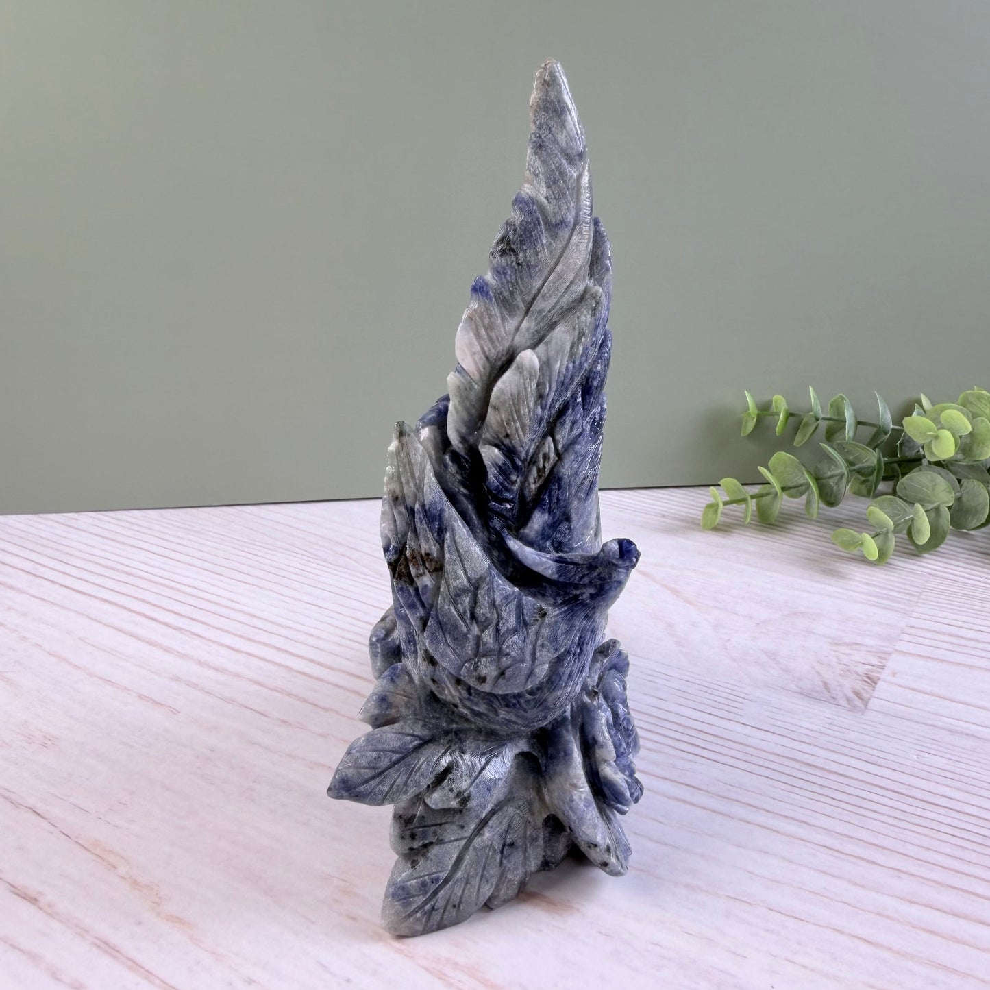 High Quality Sodalite Rooster + Moon Carving