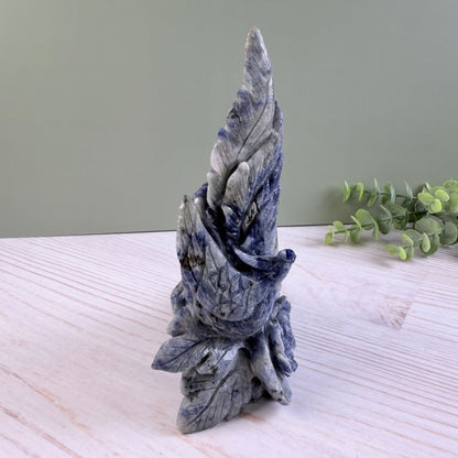 High Quality Sodalite Rooster + Moon Carving