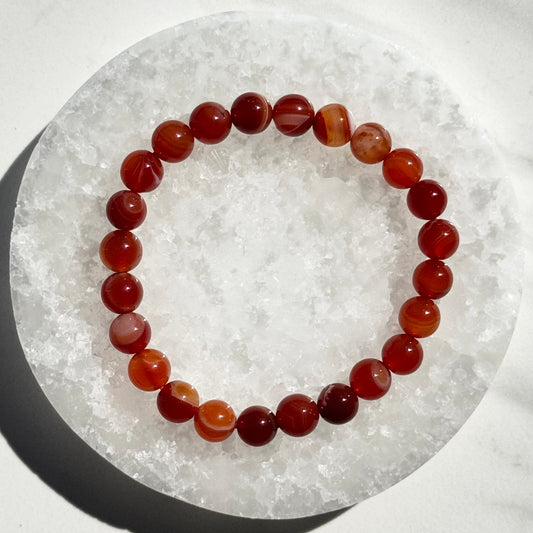 One (1) High Quality Banded Carnelian Bracelet from Brazil (8mm Bead)