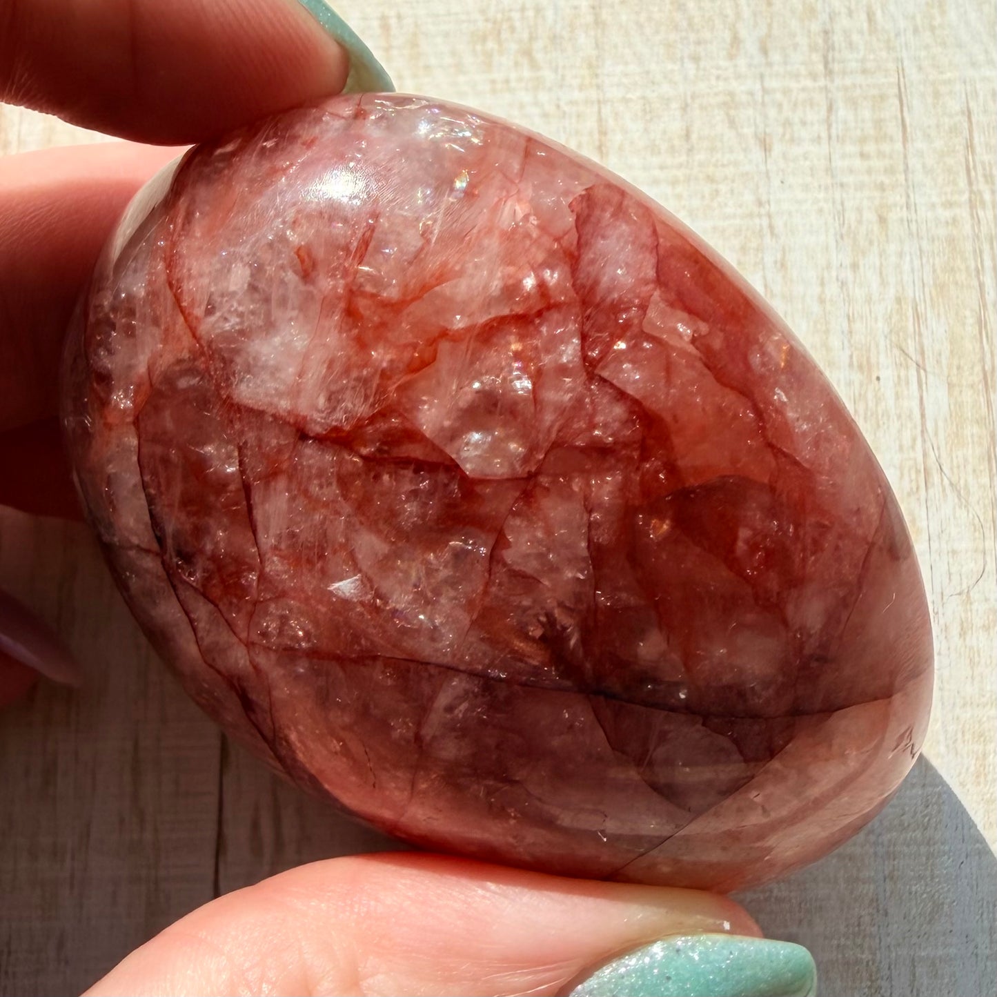 Fire Quartz Palm Stone | Hematoid Quartz | Option J