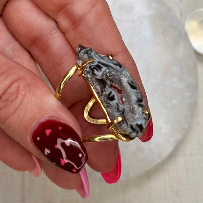 Gorgeous Agate Adjustable Gold Ring from Brazil