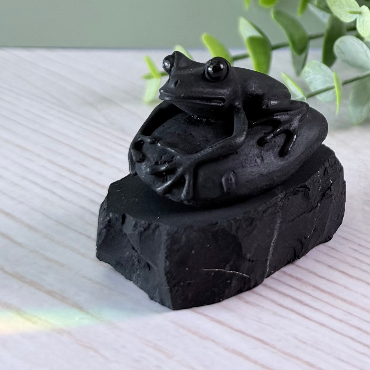 Karelian Shungite Frog Carving - EMF Protection Statue