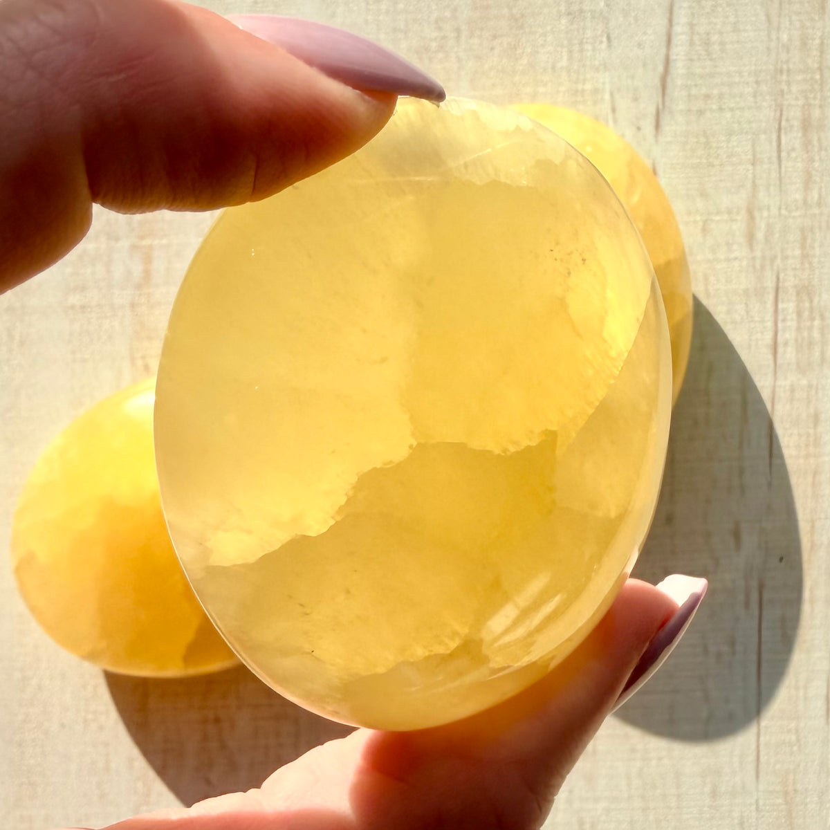 Lemon Calcite Palm Stone – Bright Yellow Crystal for Joy & Energy