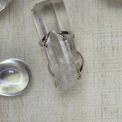 Stunning Lemurian Quartz Adjustable Silver Ring from Brazil