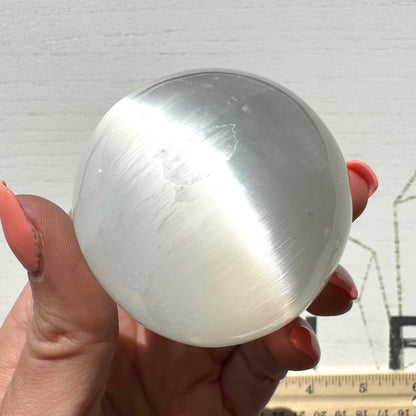 One (1) Medium Satin Spar Selenite Sphere from Morocco
