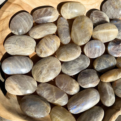 One (1) Blue Flash Moonstone Palm Stone