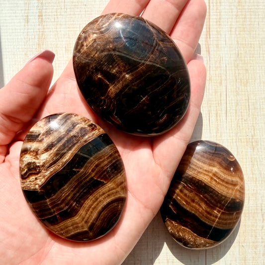 Chocolate Calcite Palm Stone – Grounding Crystal for Stability