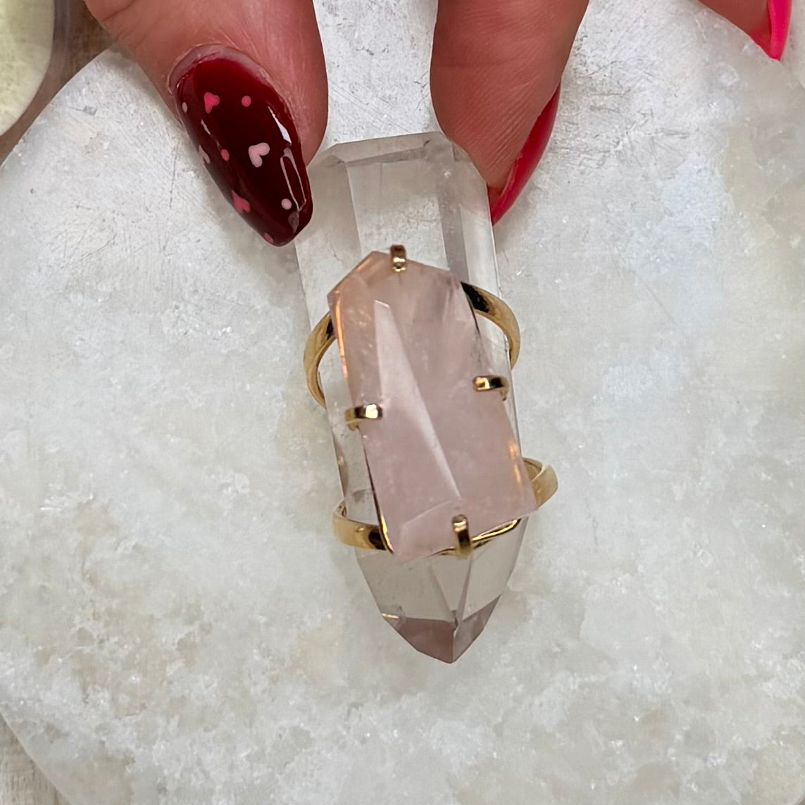 Stunning Faceted Rose Quartz Adjustable Gold Ring from Brazil