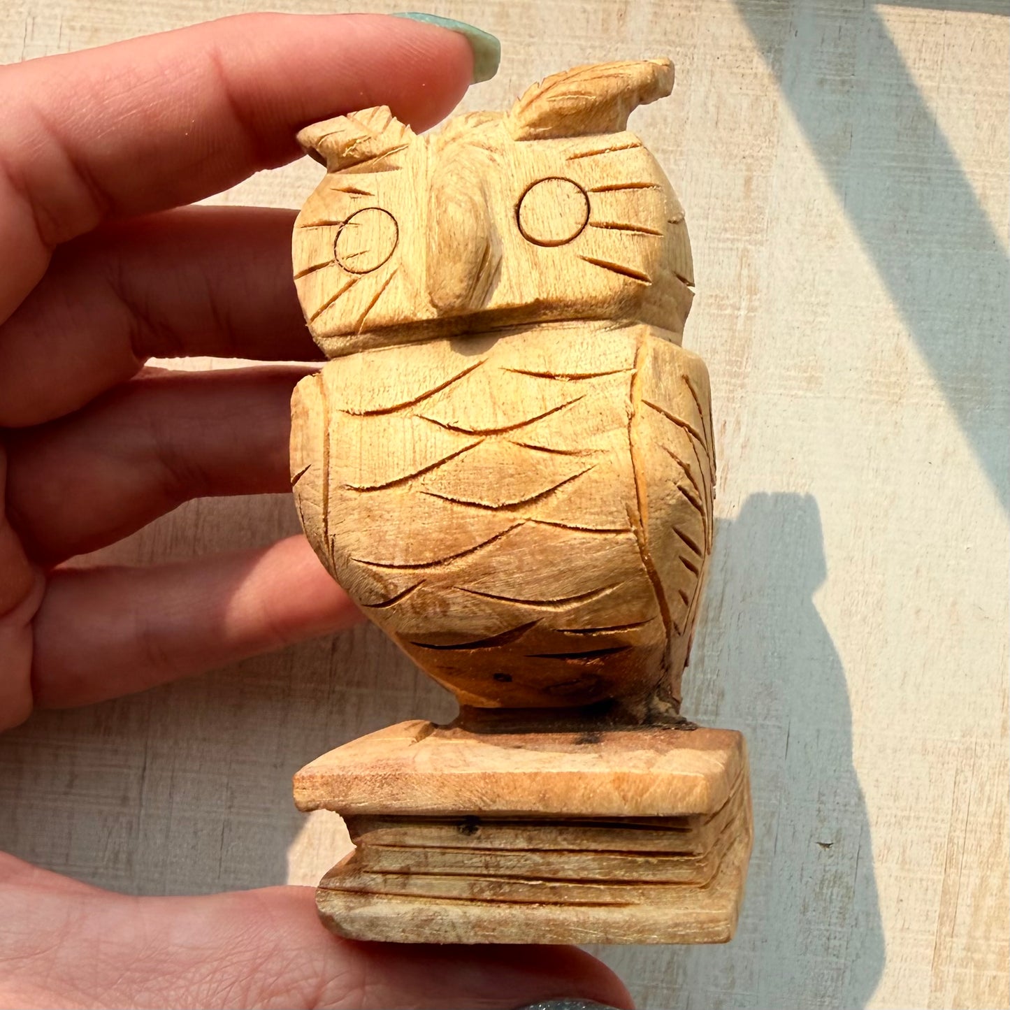 Palo Santo Owl on a Book Carving | Hand-Carved from Peru