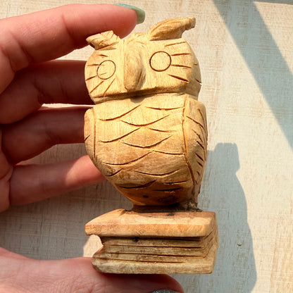 Palo Santo Owl on a Book Carving | Hand-Carved from Peru