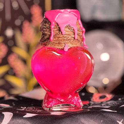 Handmade "Heart's Desire" Glass Kinetic Potion Bottle w/ Rose Quartz Crystals