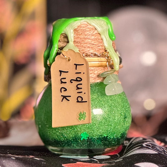 Mini Handmade "Liquid Luck" Kinetic Glass Potion Bottle w/ Green Aventurine Crystals