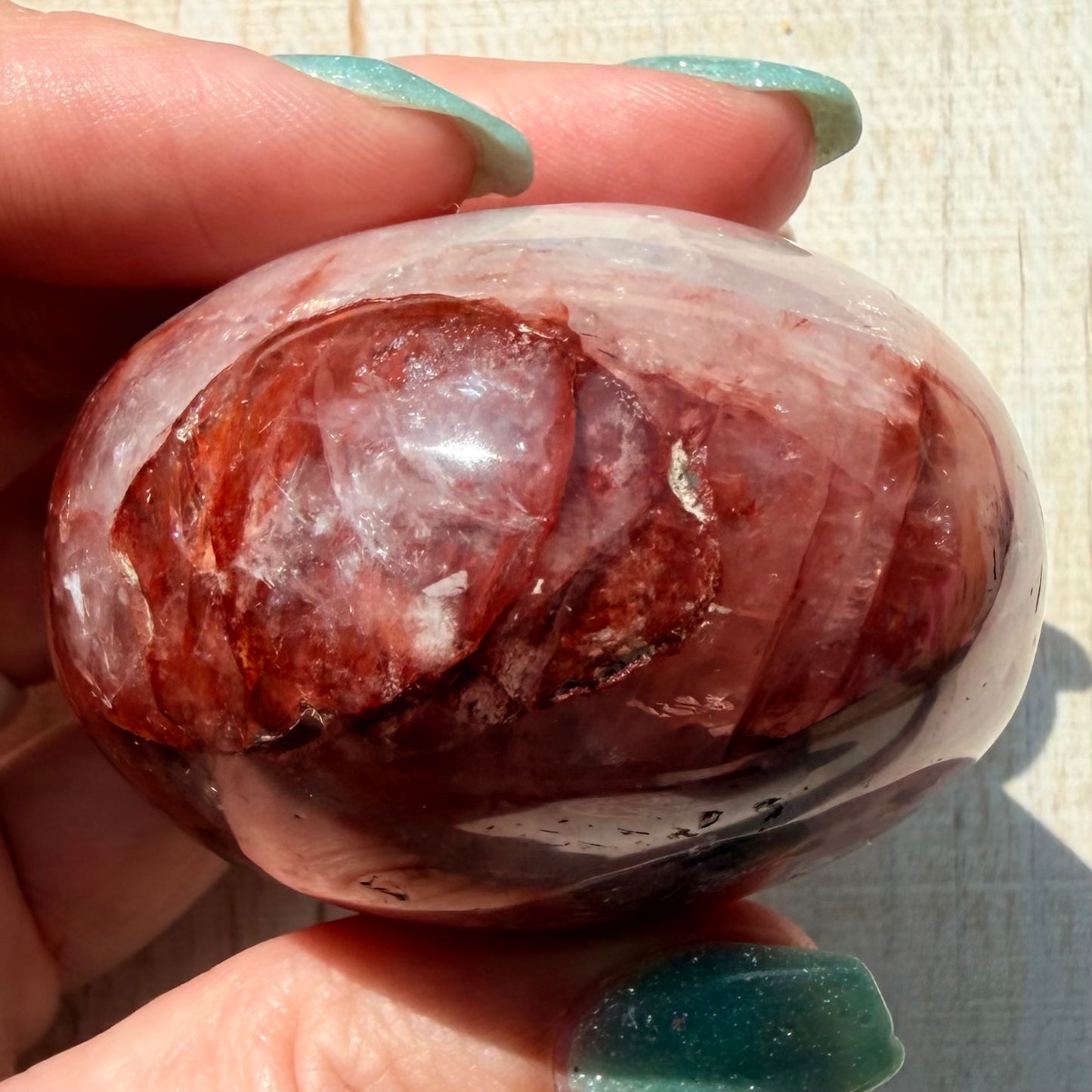 Fire Quartz Palm Stone | Hematoid Quartz | Option H