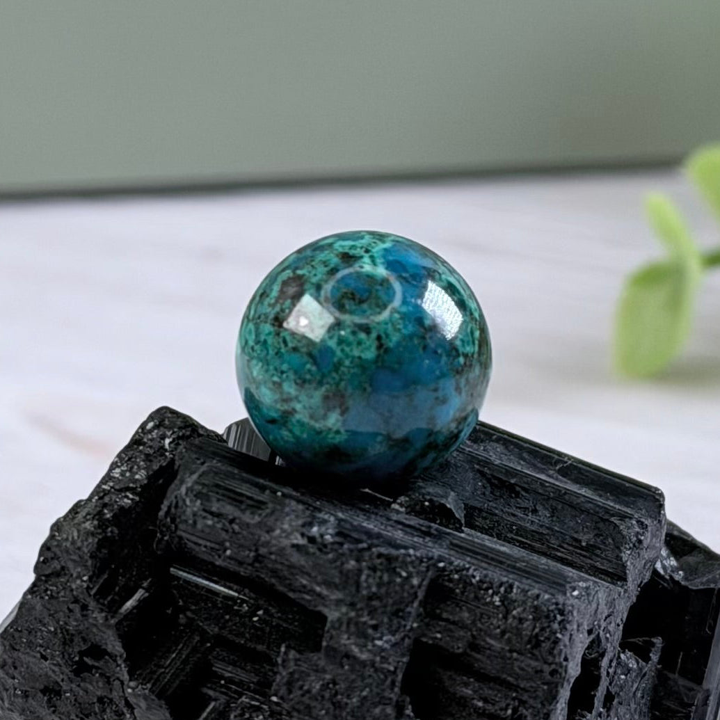One (1) Phoenix Stone Ultra Mini Sphere - Turquoise, Chrysocolla & Malachite Blend