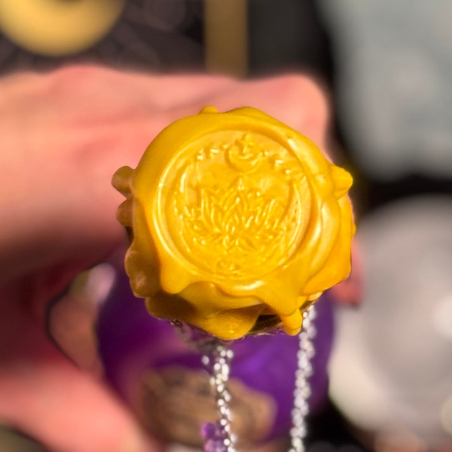 Handmade "Amok Amok Amok" Decorative Potion Bottle w/ Amethyst Crystals