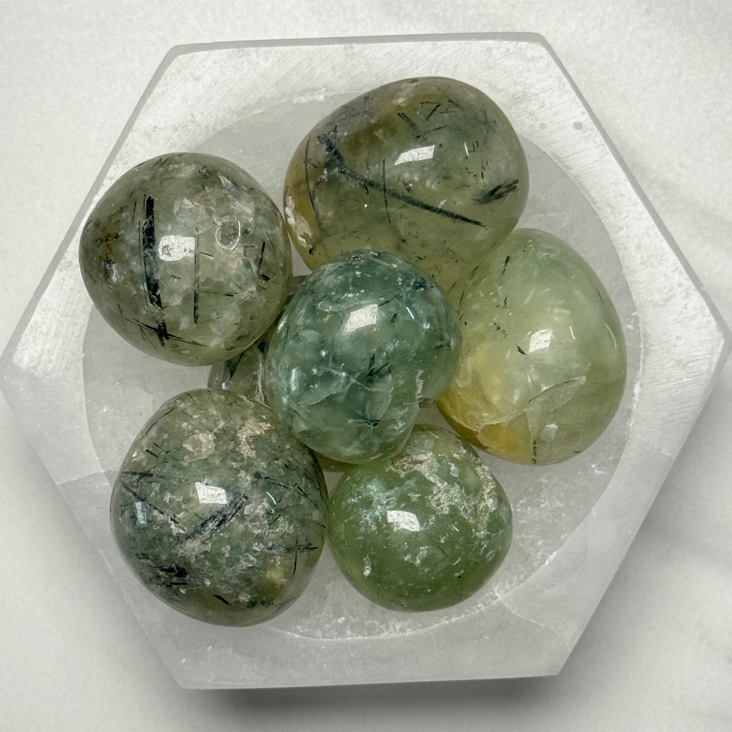 One (1) Beautiful Prehnite with Epidote Tumble from Africa