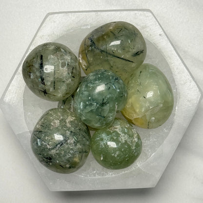 One (1) Beautiful Prehnite with Epidote Tumble from Africa