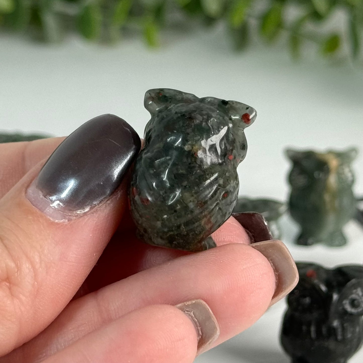 Mini African Bloodstone Owl Carving