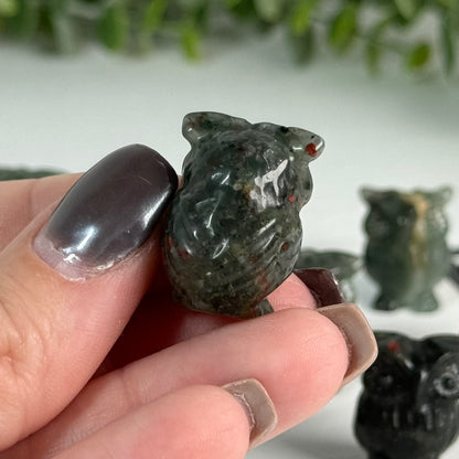 One (1) Mini African Bloodstone Owl Carving