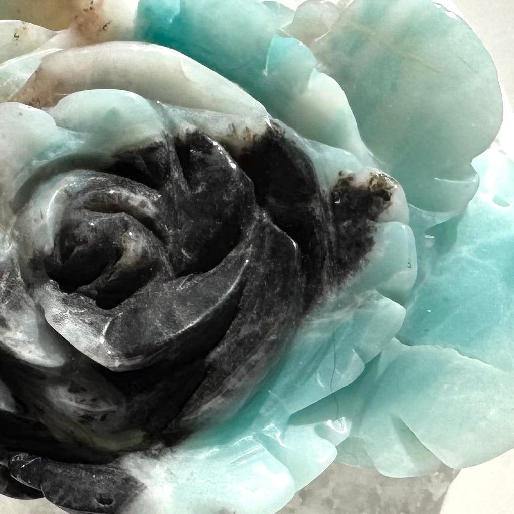 Blue Aragonite Rose Carving