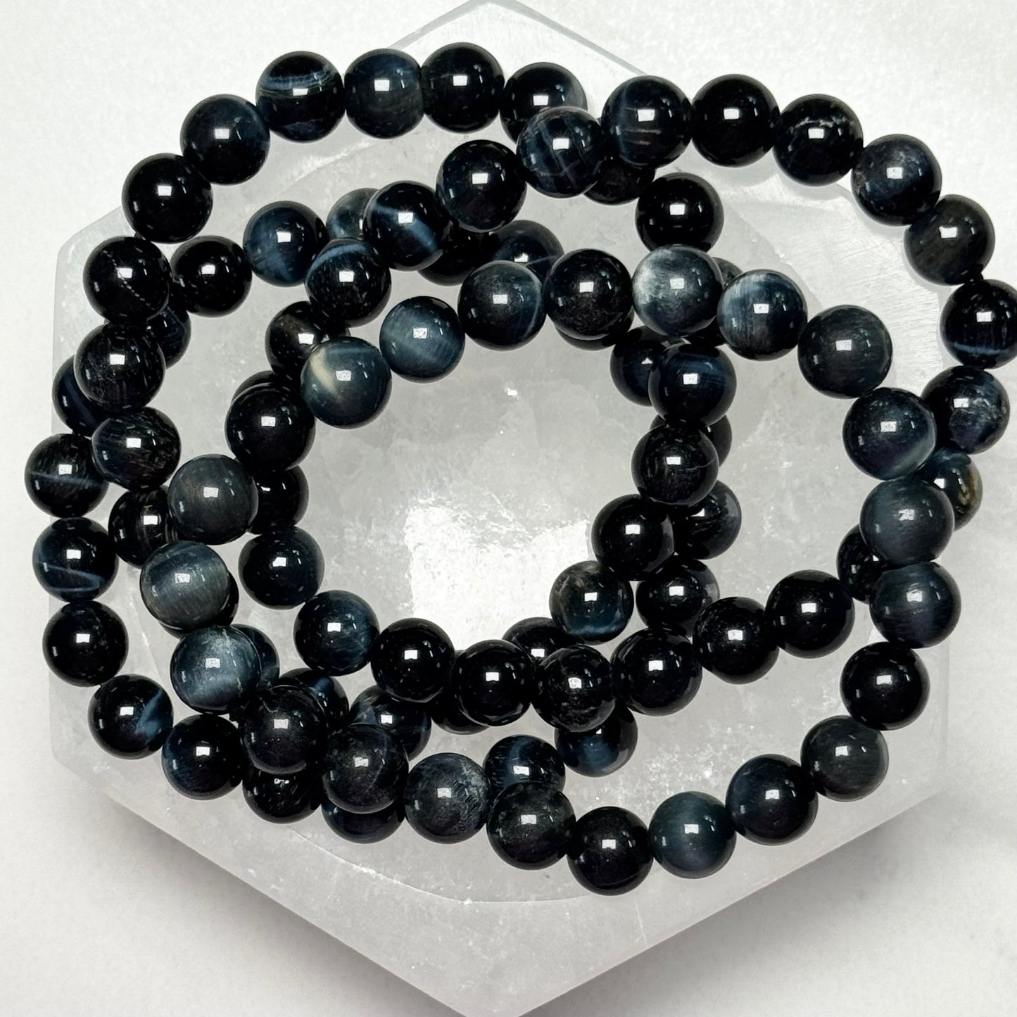 One (1) Beautiful High Quality Hawk's Eye Bracelet from South Africa (8mm Bead)
