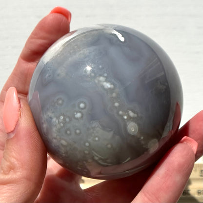 Blue Chalcedony with Flower Agate Sphere from Madagascar