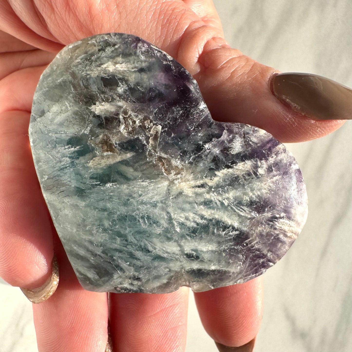 Snowflake Fluorite Heart Carving B