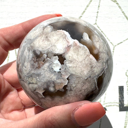 Rare Black Flower Agate Sphere from Madagascar