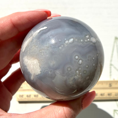 Blue Chalcedony with Flower Agate Sphere from Madagascar