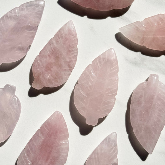 One (1) Beautiful Rose Quartz Feather Carving