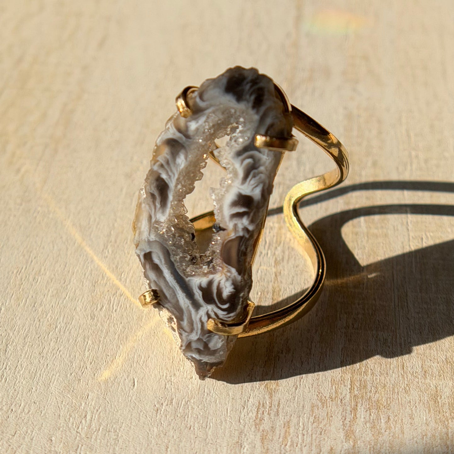 Gorgeous Agate Adjustable Gold Ring from Brazil