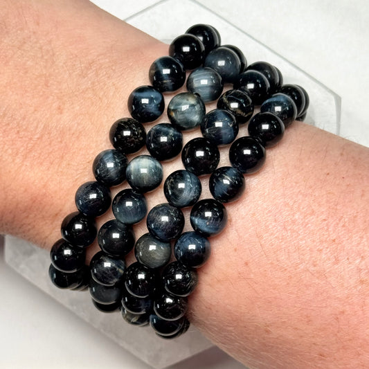 One (1) Beautiful High Quality Hawk's Eye Bracelet from South Africa (8mm Bead)