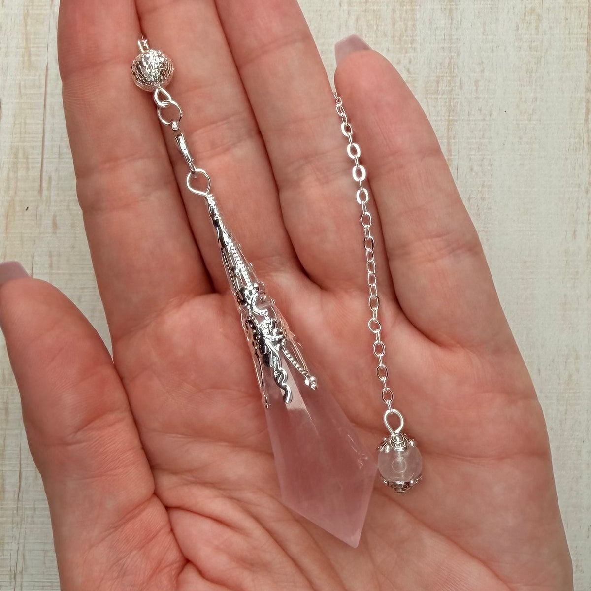 Faceted Crystal Point Pendulum with Silver Filigree Cap | Dowsing & Divination Pendulum