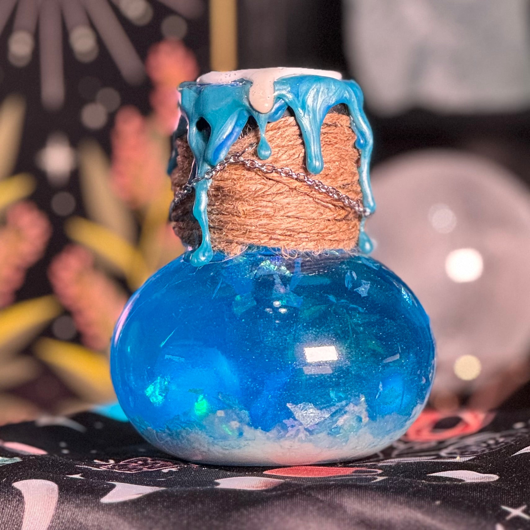 Snow Moon Elixir Decorative Potion Bottle w/ Opalite & Aquamarine