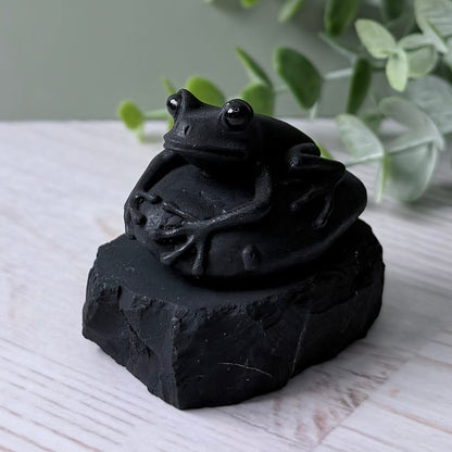 Karelian Shungite Frog Carving - EMF Protection Statue