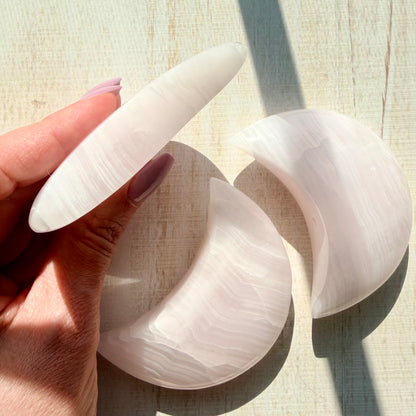 Mangano Calcite Crescent Moon Carving | Pink Mangano Calcite | Mangano Calcite Crystal